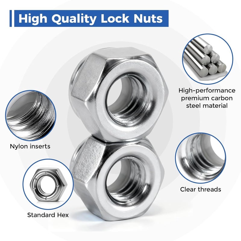 Wiewotsu 100 Pack 1/4"-20 Inch Lock Nuts, Premium Paterial Nylon Embedded Locking Nut, Hardware Nuts Suitable for Use in Industries, Furniture and Construction. - Image 3